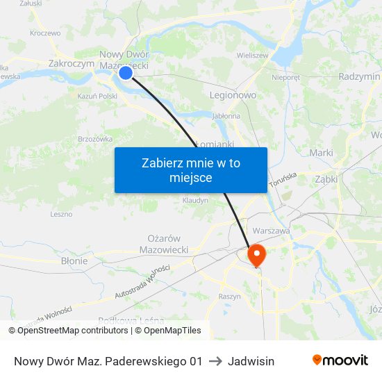 Nowy Dwór Maz. Paderewskiego 01 to Jadwisin map