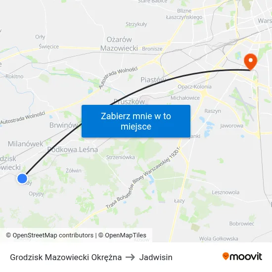 Grodzisk Mazowiecki Okrężna to Jadwisin map