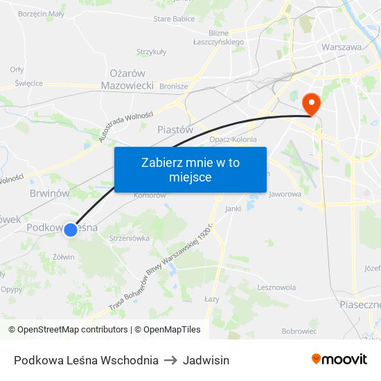 Podkowa Leśna Wschodnia to Jadwisin map