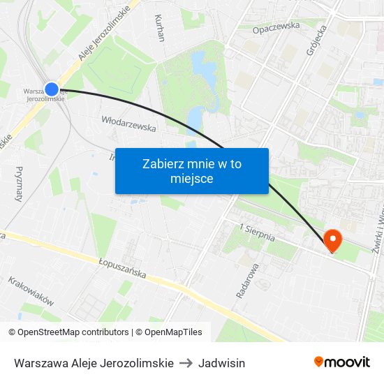 Warszawa Aleje Jerozolimskie to Jadwisin map