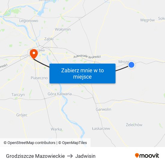 Grodziszcze Mazowieckie to Jadwisin map