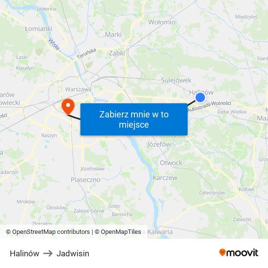 Halinów to Jadwisin map