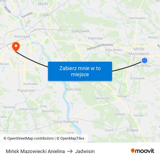 Mińsk Mazowiecki Anielina to Jadwisin map