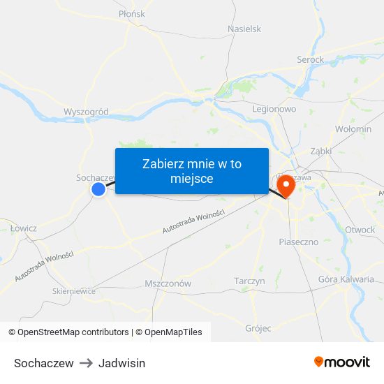 Sochaczew to Jadwisin map