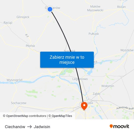 Ciechanów to Jadwisin map