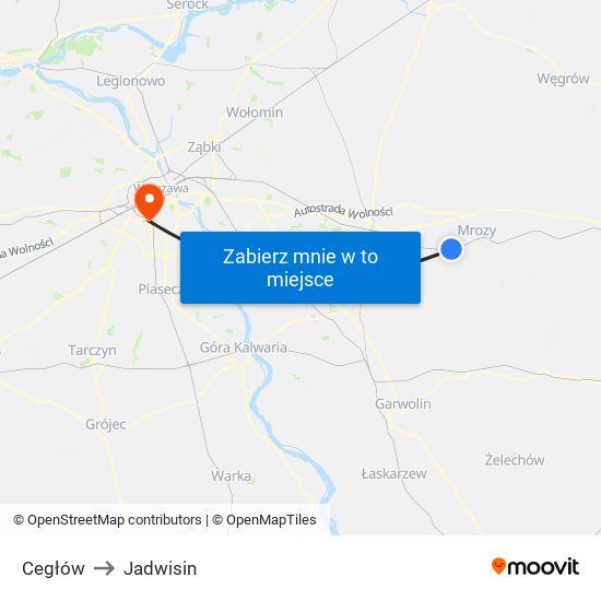 Cegłów to Jadwisin map