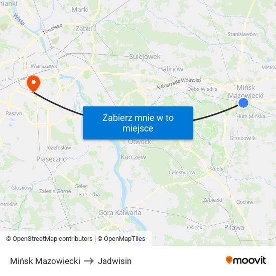 Mińsk Mazowiecki to Jadwisin map