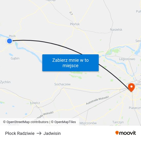 Płock Radziwie to Jadwisin map