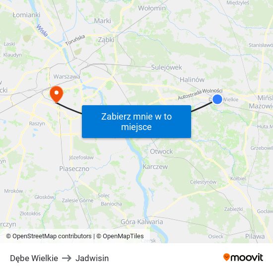 Dębe Wielkie to Jadwisin map