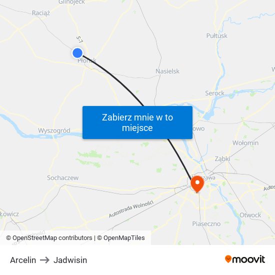 Arcelin to Jadwisin map