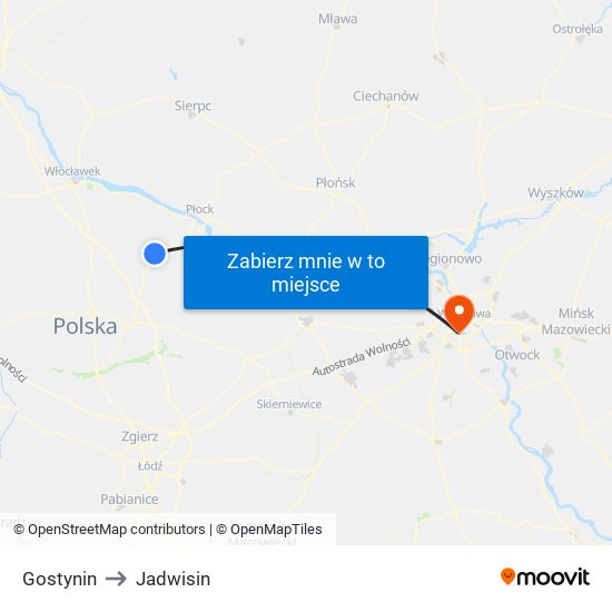 Gostynin to Jadwisin map