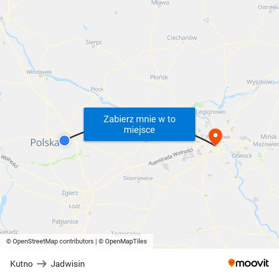 Kutno to Jadwisin map