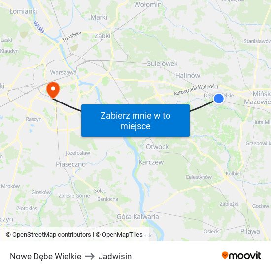 Nowe Dębe Wielkie to Jadwisin map