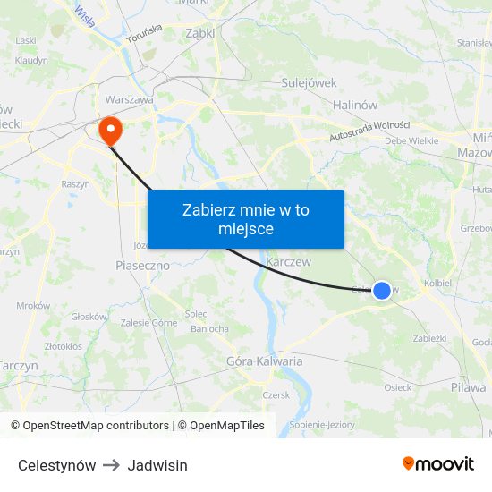 Celestynów to Jadwisin map