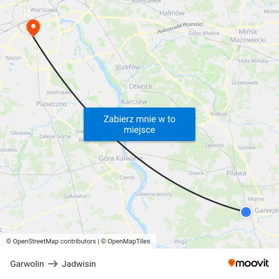 Garwolin to Jadwisin map