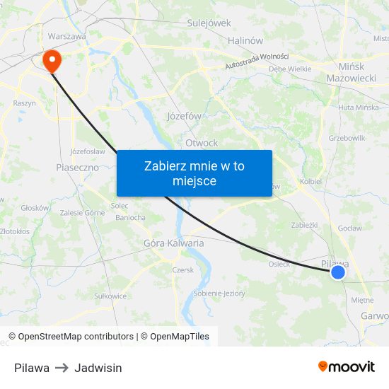 Pilawa to Jadwisin map