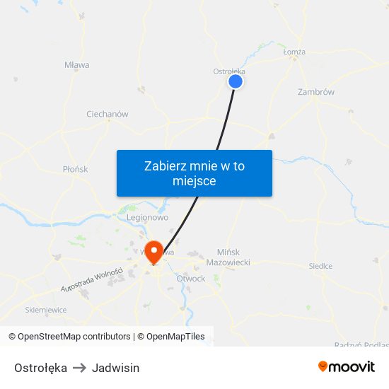 Ostrołęka to Jadwisin map