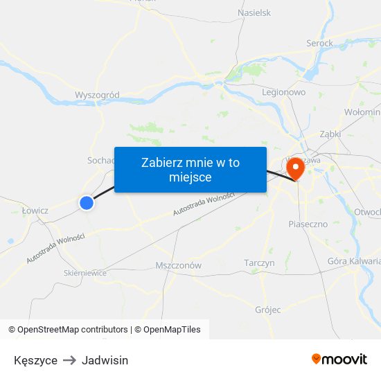 Kęszyce to Jadwisin map