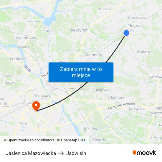 Jasienica Mazowiecka to Jadwisin map