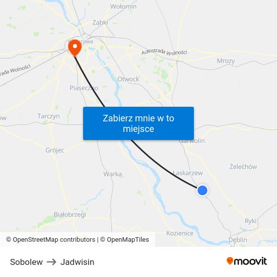 Sobolew to Jadwisin map