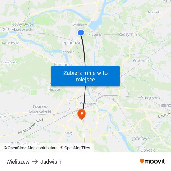 Wieliszew to Jadwisin map