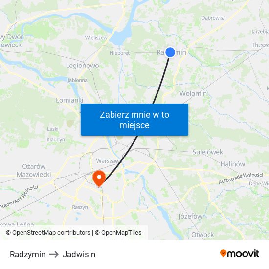 Radzymin to Jadwisin map