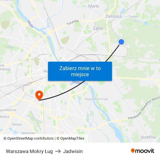 Warszawa Mokry Ług to Jadwisin map