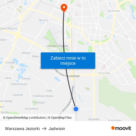 Warszawa Jeziorki to Jadwisin map