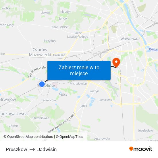 Pruszków to Jadwisin map