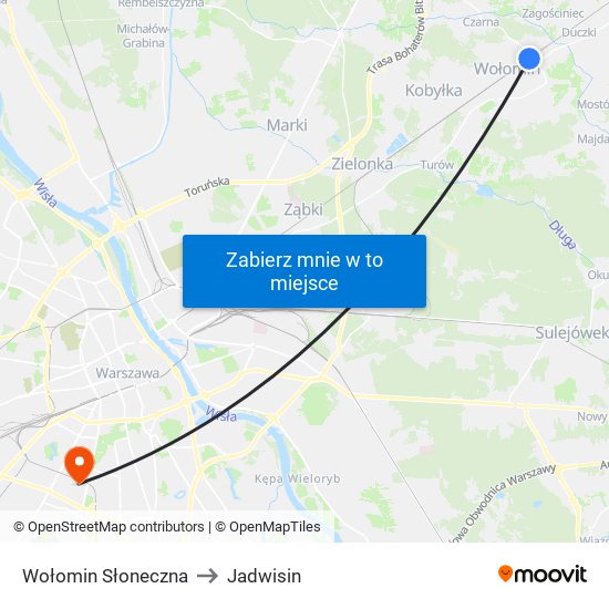 Wołomin Słoneczna to Jadwisin map