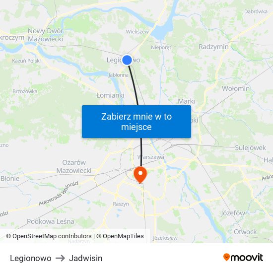 Legionowo to Jadwisin map