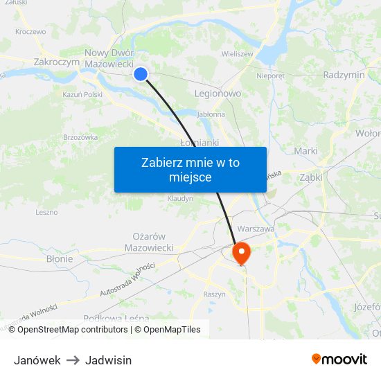 Janówek to Jadwisin map