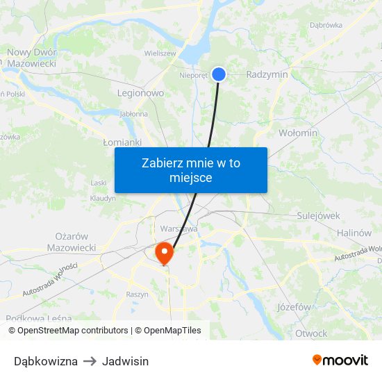 Dąbkowizna to Jadwisin map