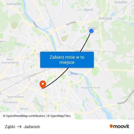 Ząbki to Jadwisin map