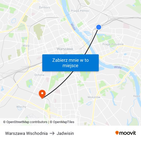 Warszawa Wschodnia to Jadwisin map