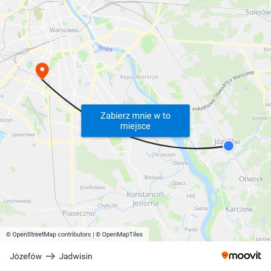 Józefów to Jadwisin map