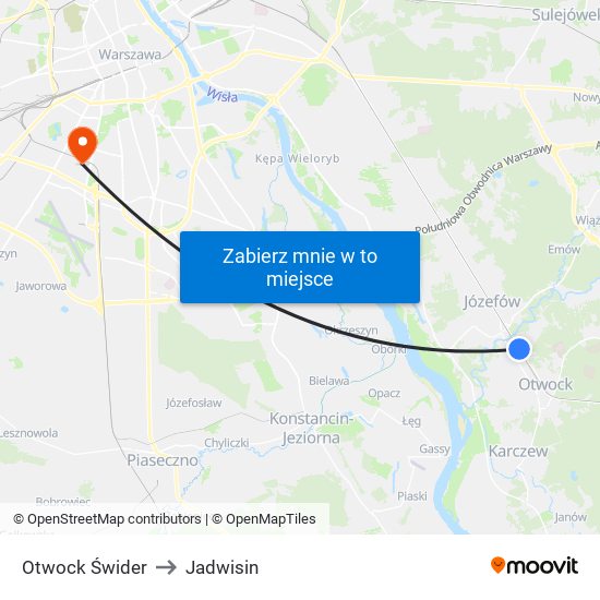 Otwock Świder to Jadwisin map