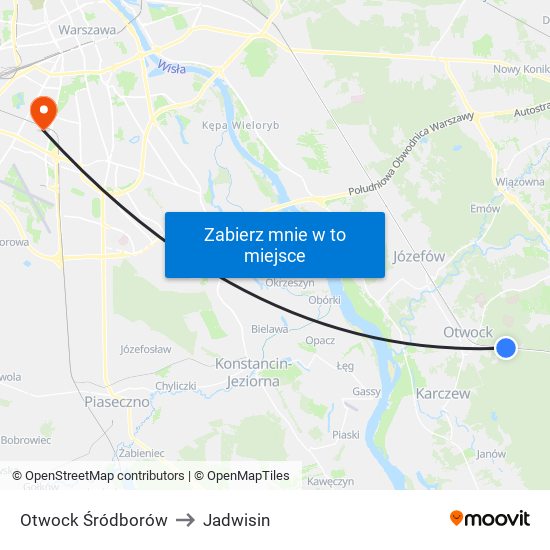 Otwock Śródborów to Jadwisin map