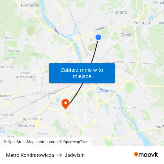 Metro Kondratowicza to Jadwisin map