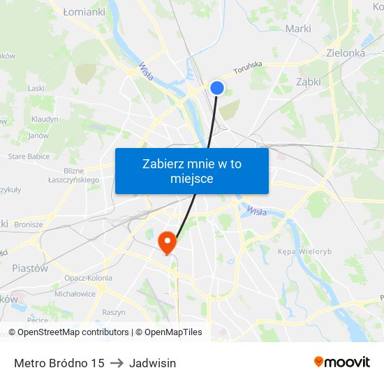 Metro Bródno 15 to Jadwisin map