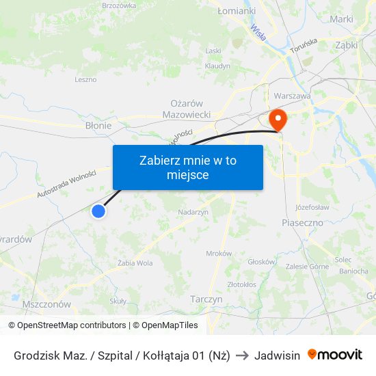 Grodzisk Maz. / Szpital / Kołłątaja 01 (Nż) to Jadwisin map