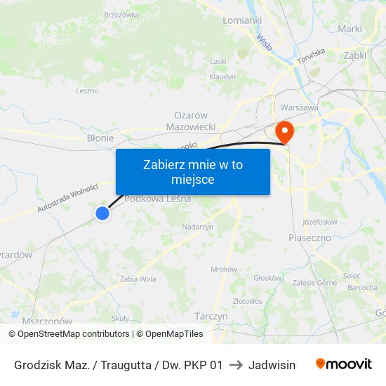 Grodzisk Maz. / Traugutta / Dw. PKP 01 to Jadwisin map