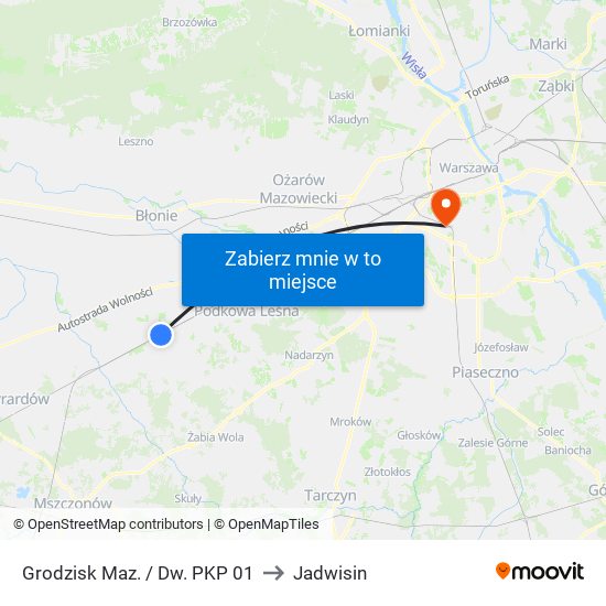 Grodzisk Maz. / Dw. PKP 01 to Jadwisin map