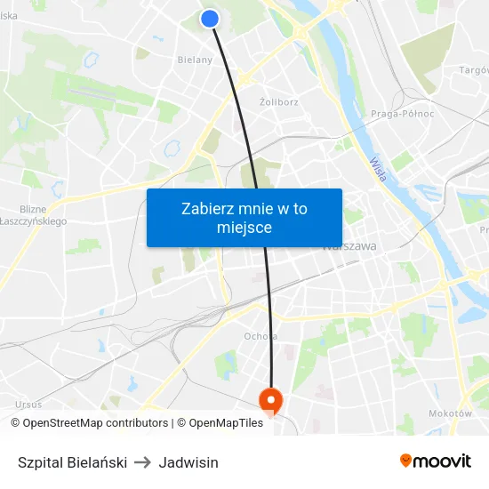 Szpital Bielański to Jadwisin map