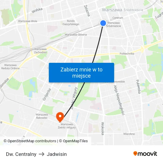 Dw. Centralny to Jadwisin map