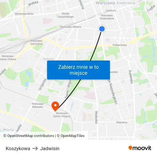 Koszykowa to Jadwisin map