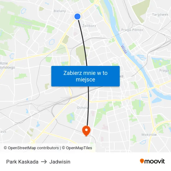 Park Kaskada to Jadwisin map