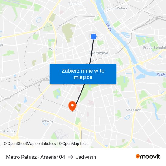 Metro Ratusz Arsenał to Jadwisin map