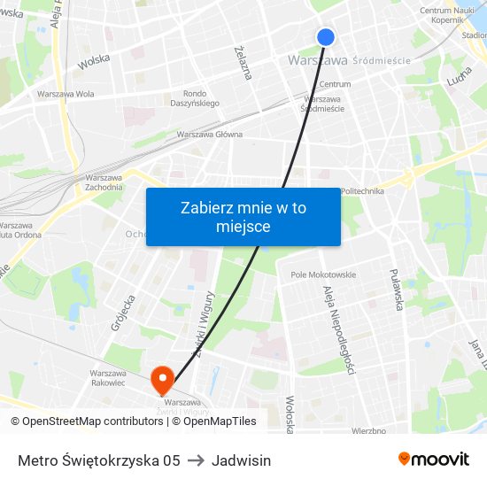 Metro Świętokrzyska to Jadwisin map