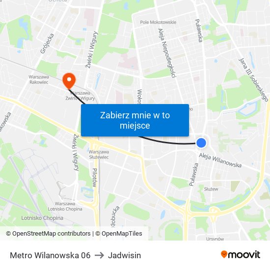 Metro Wilanowska to Jadwisin map